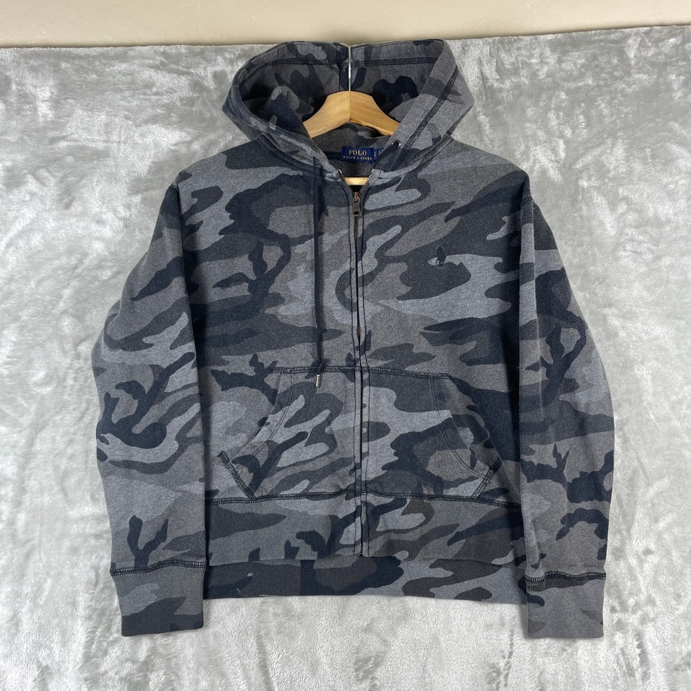 Polo Ralph Lauren Hoodie Womens? S Grey Camo Full Zip Camouflage Oversized